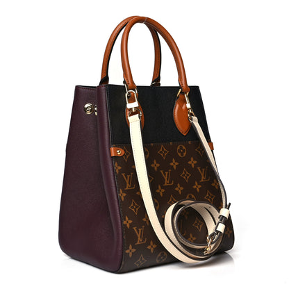 Louis Vuitton Calfskin Monogram Fold Tote MM Black Wine Cream 3 of 9