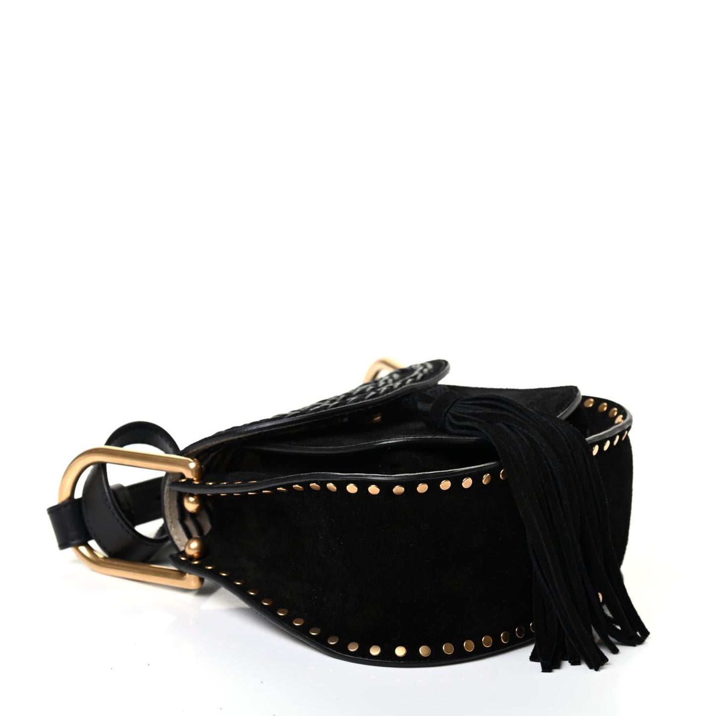 Suede Calfskin Braided Mini Hudson Shoulder Bag Black