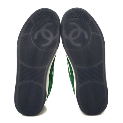 Chanel Suede Kidskin Womens CC Sneakers 38 White Green 5 of 9