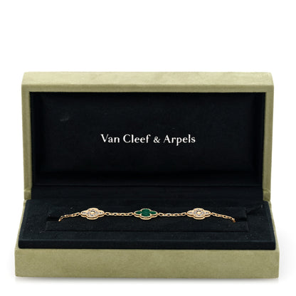 Van Cleef & Arpels 18K Yellow Gold Diamond Malachite 5 Motifs Vintage Alhambra Bracelet 4 of 4