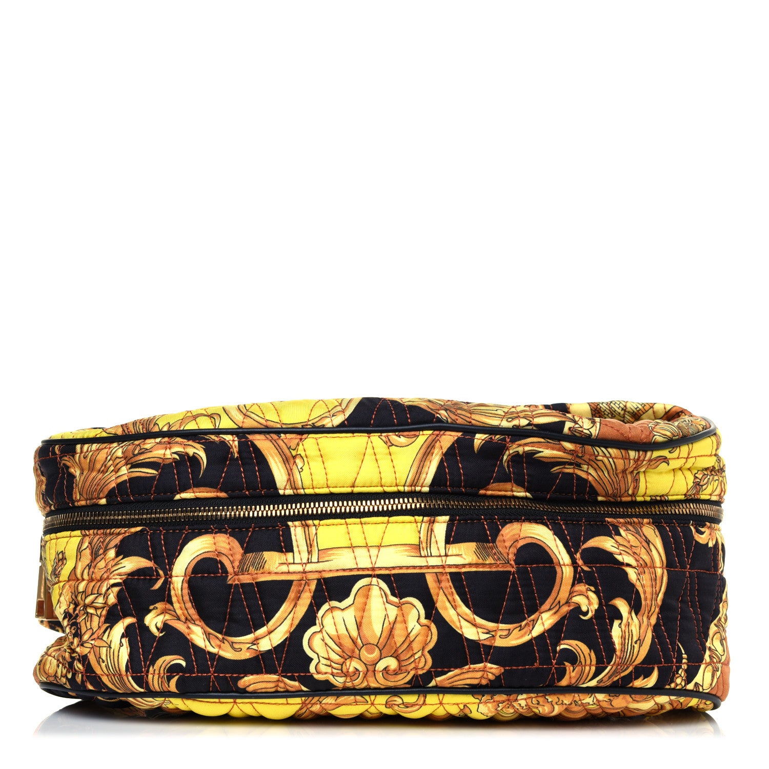Versace Vitello Nylon Quilted Trapuntata Baroque Print Belt Bag Black Gold 1 of 10