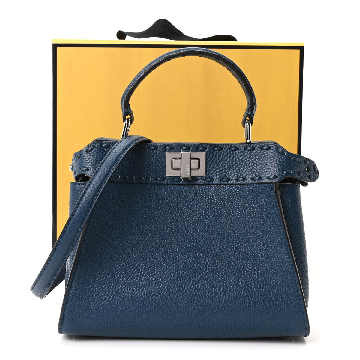 Cuoio Romano Selleria Macro Stitchings Mini Peekaboo Iconic Satchel Placca Argento