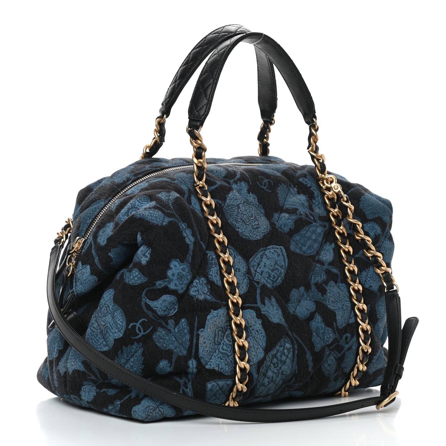 Denim Printed Destination Chenonceau Shoulder Bag Blue Black