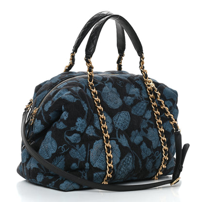 Chanel Denim Printed Destination Chenonceau Shoulder Bag Blue Black 2 of 8