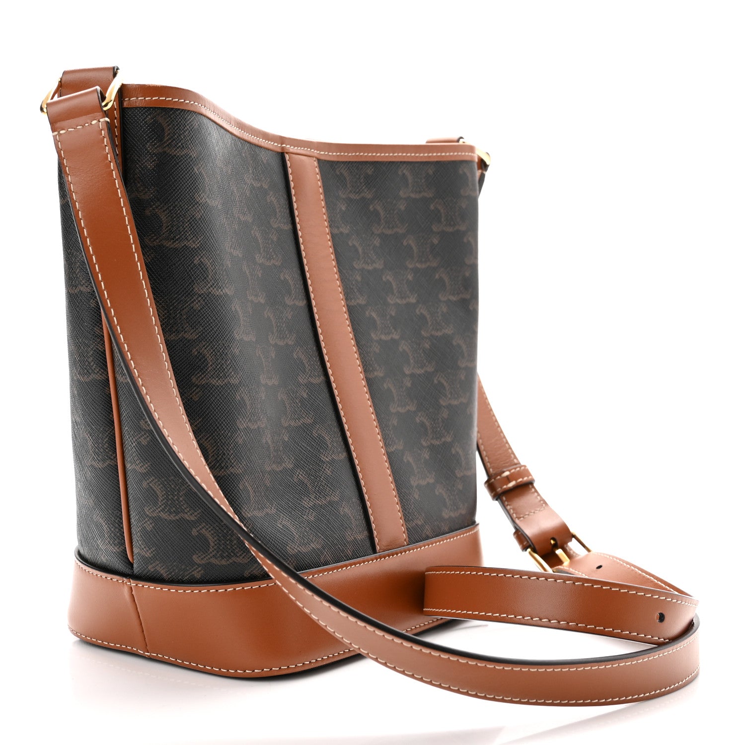 Celine Triomphe Canvas Calfskin Small Bucket Bag Tan 3 of 10