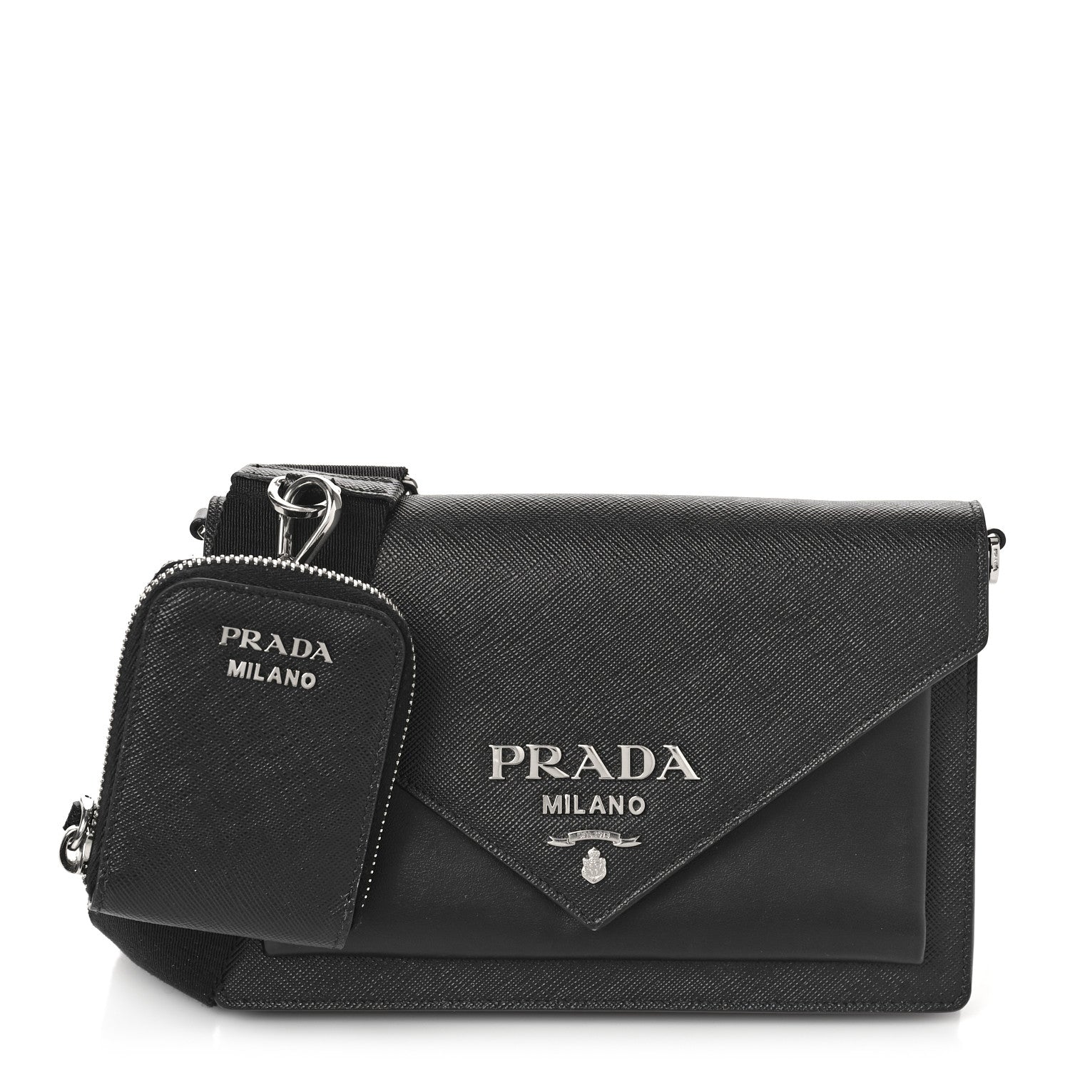 Prada Saffiano City Calf Mini Envelope Bag Black 1 of 8