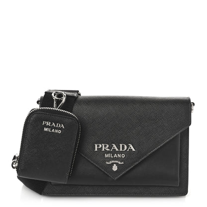 Prada Saffiano City Calf Mini Envelope Bag Black 1 of 8