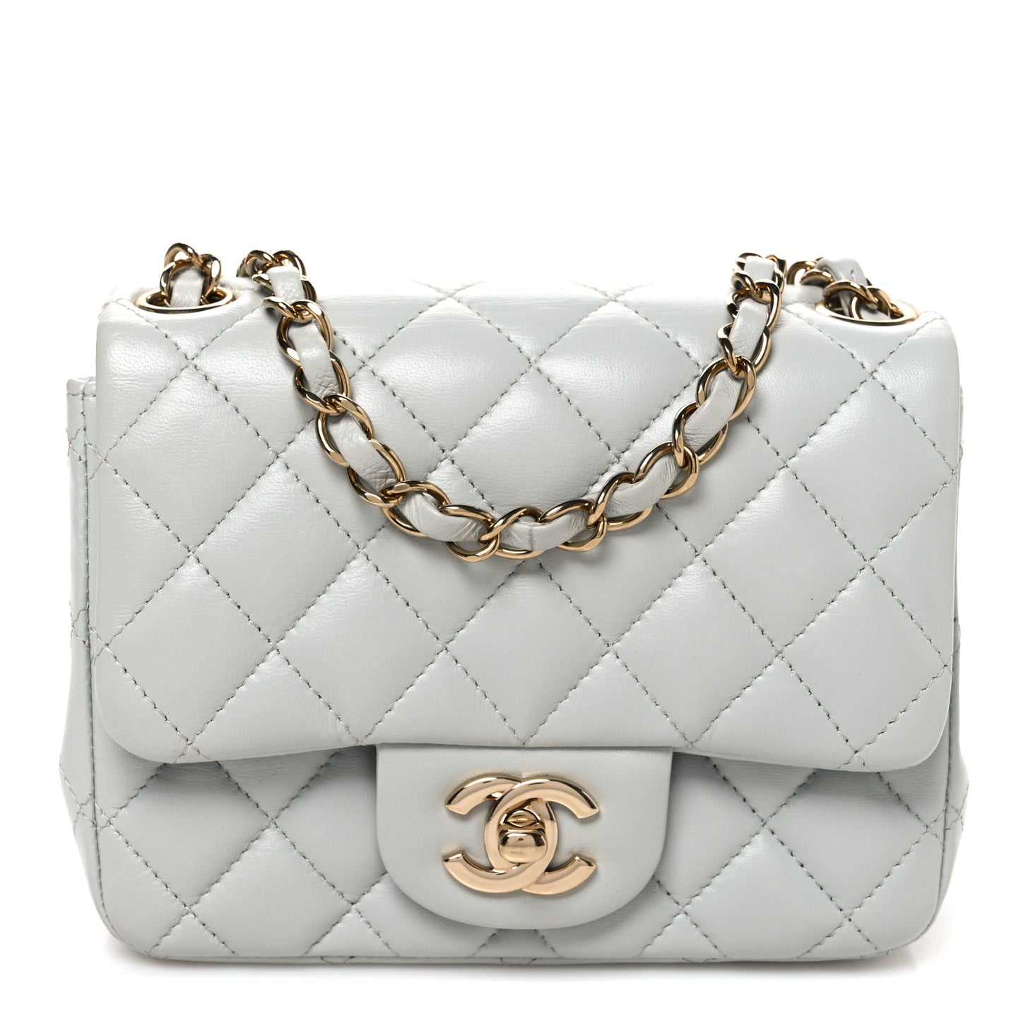 Lambskin Quilted Mini Square Flap Light Grey