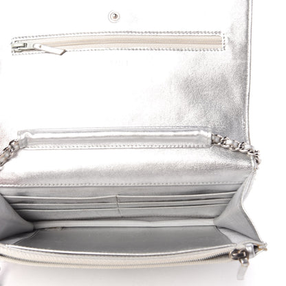 Chanel Metallic Lambskin Quilted Wallet On Chain WOC Silver 5 of 11