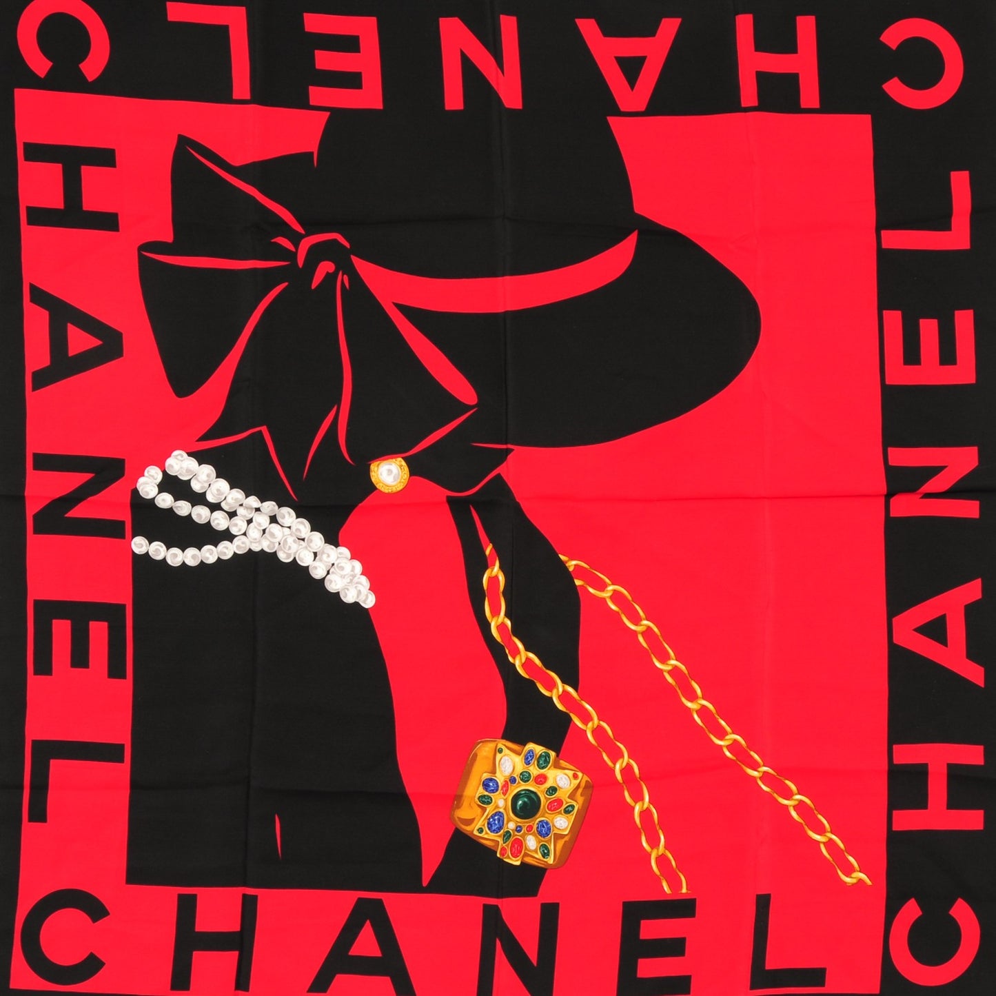 Silk Foulard en Soie PARIS Scarf Red Black