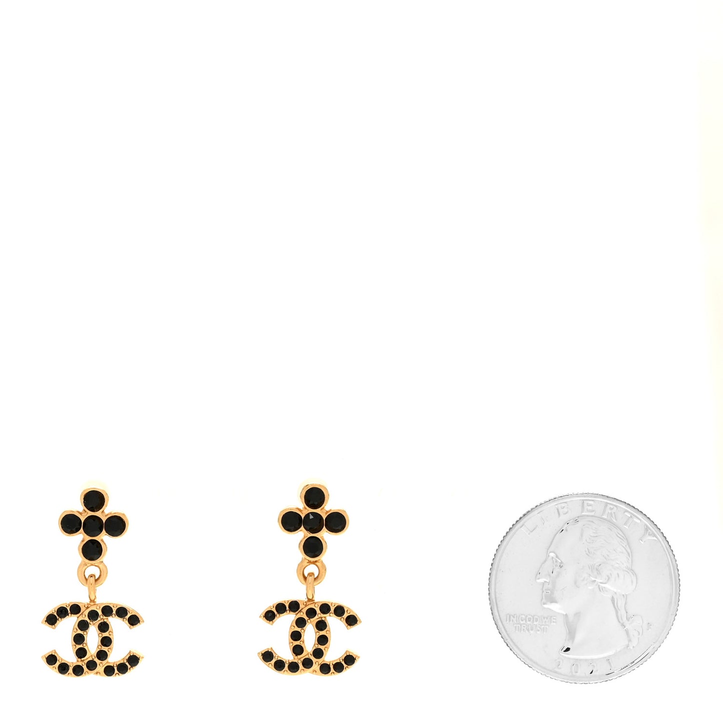 Crystal CC Drop Earrings Gold Black
