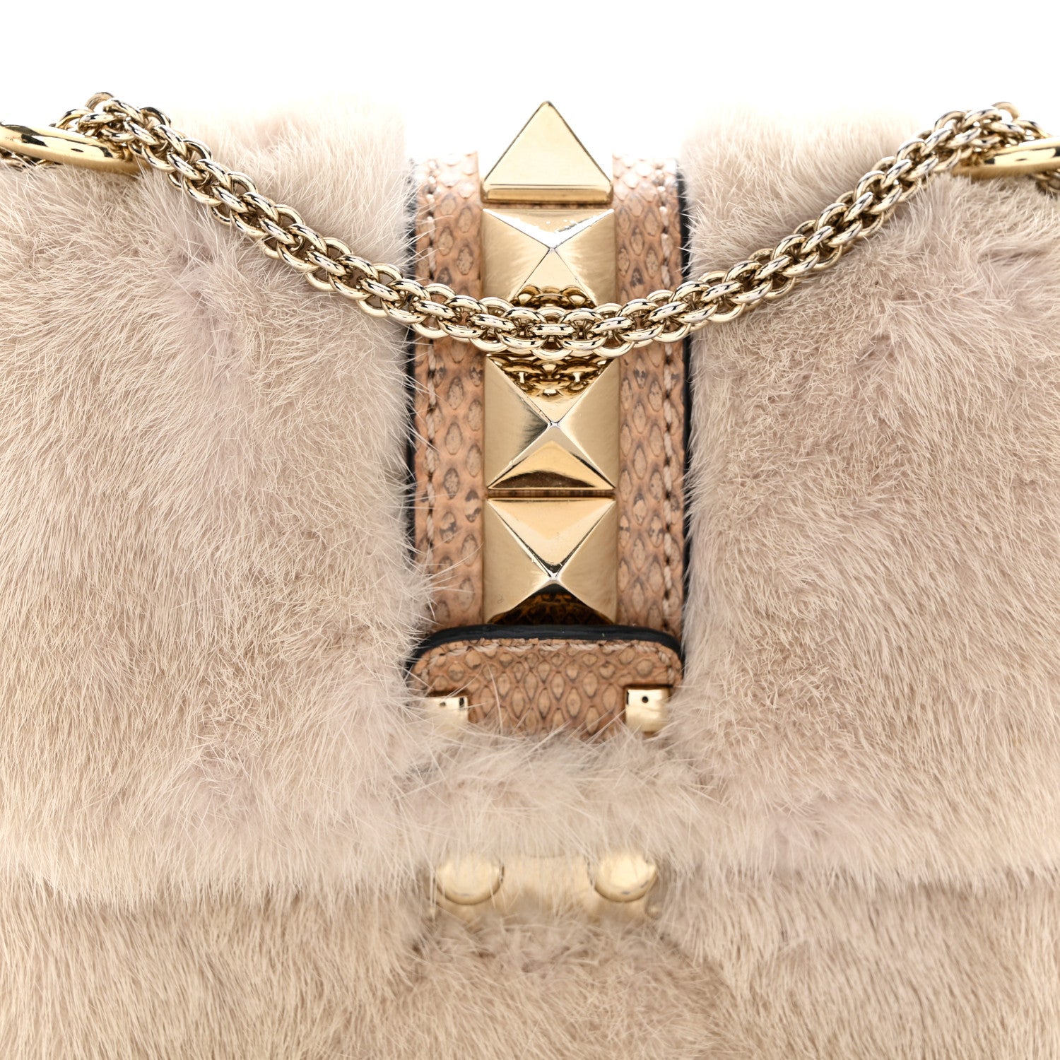 Valentino Garavani Mink Fur Snakesin Small Glam Lock Rockstud Flap Grey 8 of 13