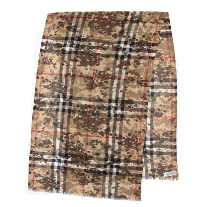 Burberry Wool Silk Camoflauge Print House Check Lightweight Scarf Camel 2 of 4