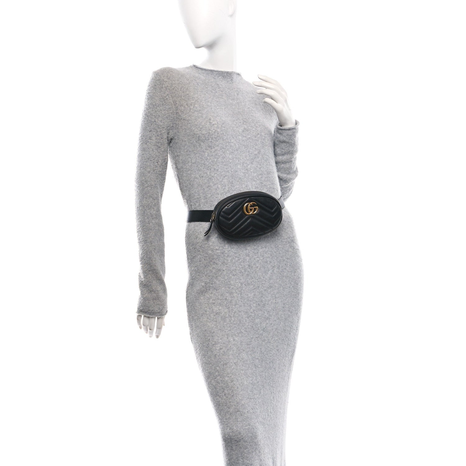 Gucci Calfskin Matelasse GG Marmont Belt Bag 95 38 Black 2 of 12