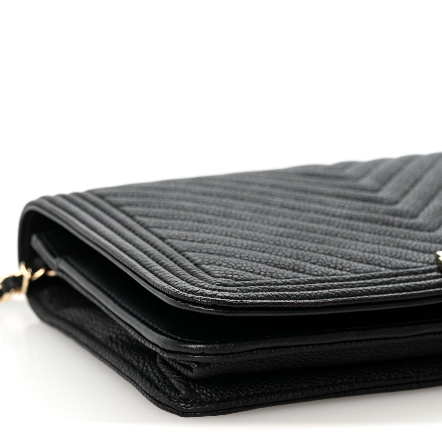 Caviar Chevron Quilted Boy Wallet On Chain WOC Black
