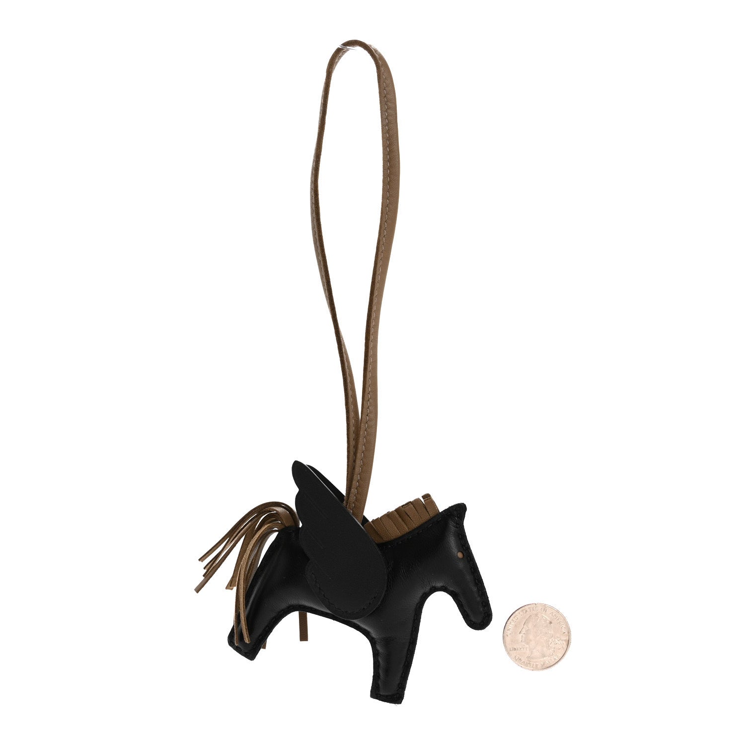 Hermes Milo Lambskin Grigri Rodeo Pegase Horse Bag Charm Black Etoupe 2 of 5