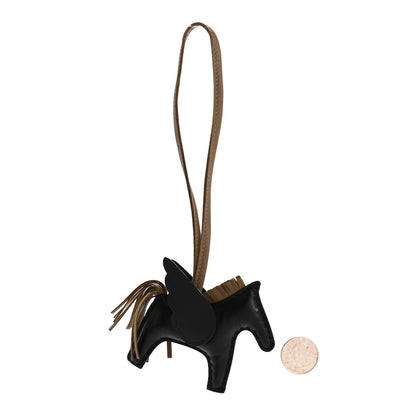 Hermes Milo Lambskin Grigri Rodeo Pegase Horse Bag Charm Black Etoupe 2 of 5