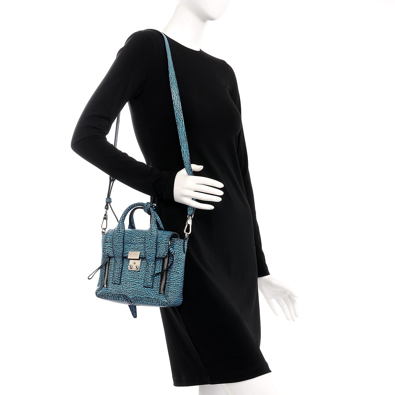 3.1 Phillip Lim 3.1 Textured Calfskin Mini Pashli Satchel Turquoise Black 2 of 8