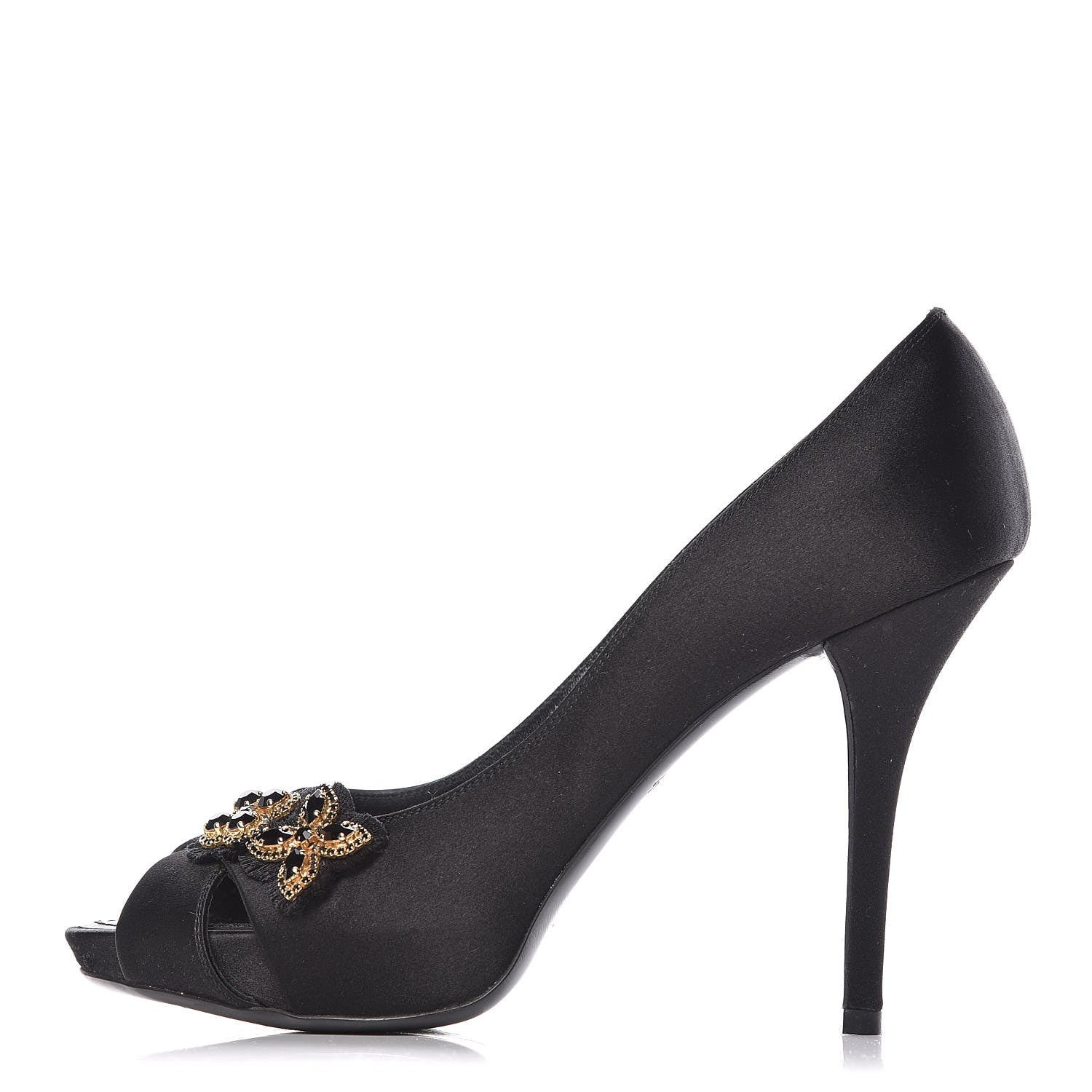 Louis Vuitton Satin Athen Peep Toe Pumps 38 Black 1 of 10
