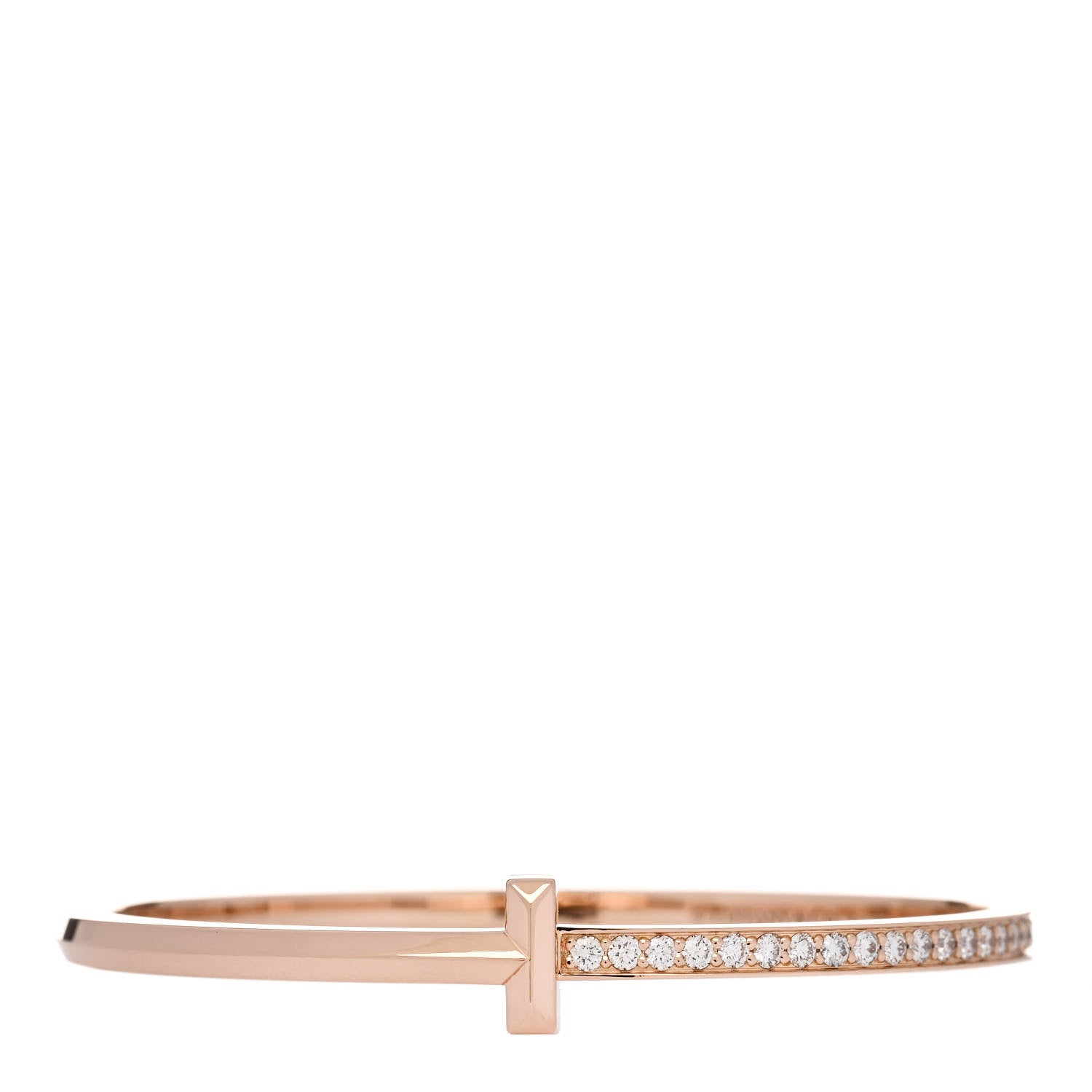 Tiffany 18K Rose Gold Diamond Narrow T1 Hinged Bangle Bracelet 1 of 4