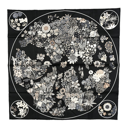 Hermes Silk Planifleurs Scarf 90 Black Gris Parchemin 1 of 4