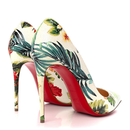 Christian Louboutin Crackled Calfskin Hawaiian Print Pigalle Follies 100 Pumps 40.5 White 4 of 9
