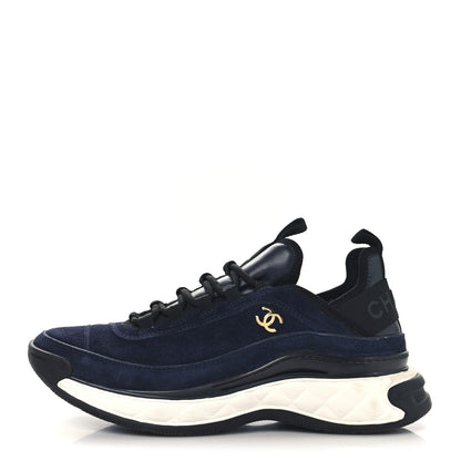 Chanel Suede Calfskin Nylon Grosgrain CC Sneakers 39 Navy Blue 1 of 9