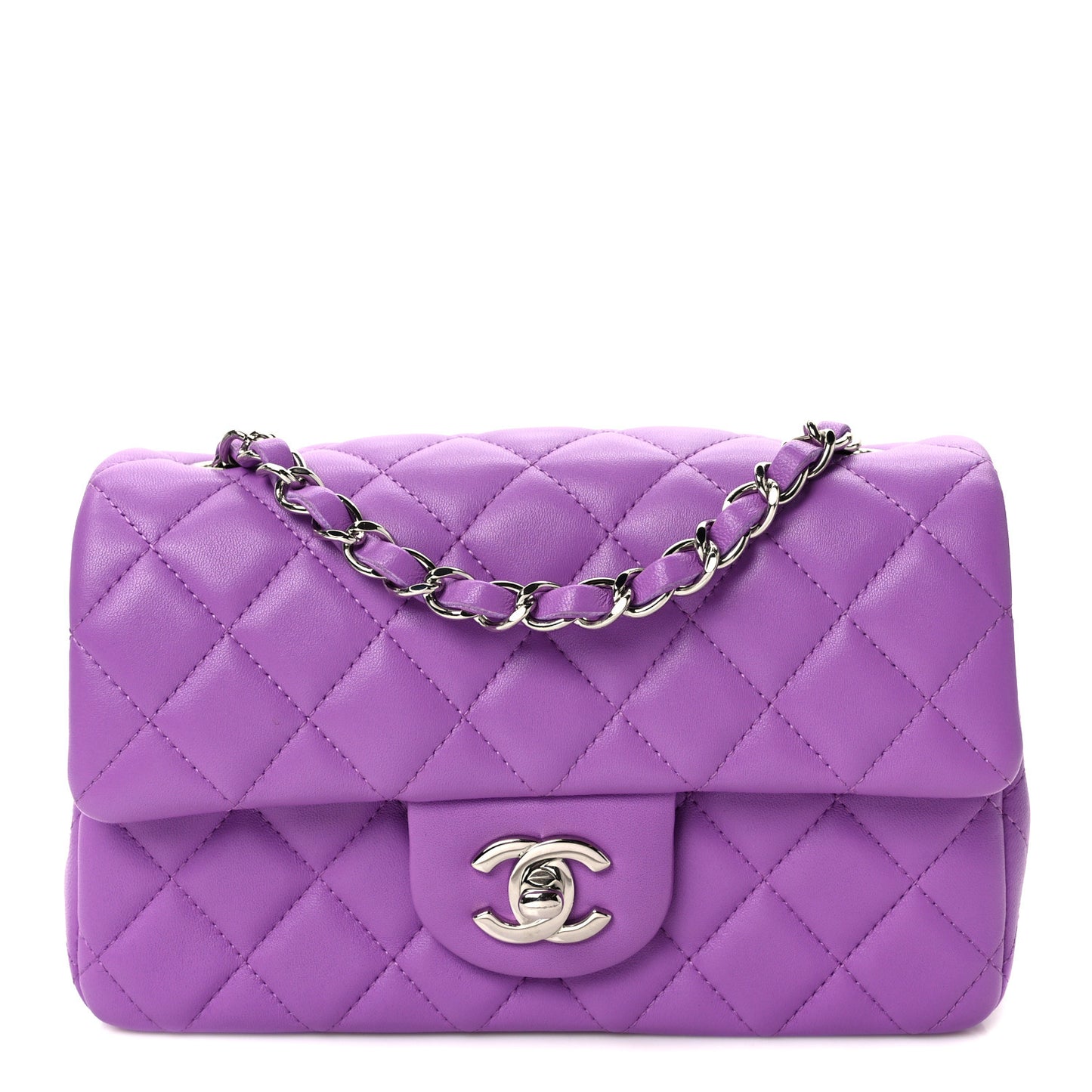 Lambskin Quilted Mini Rectangular Flap Purple