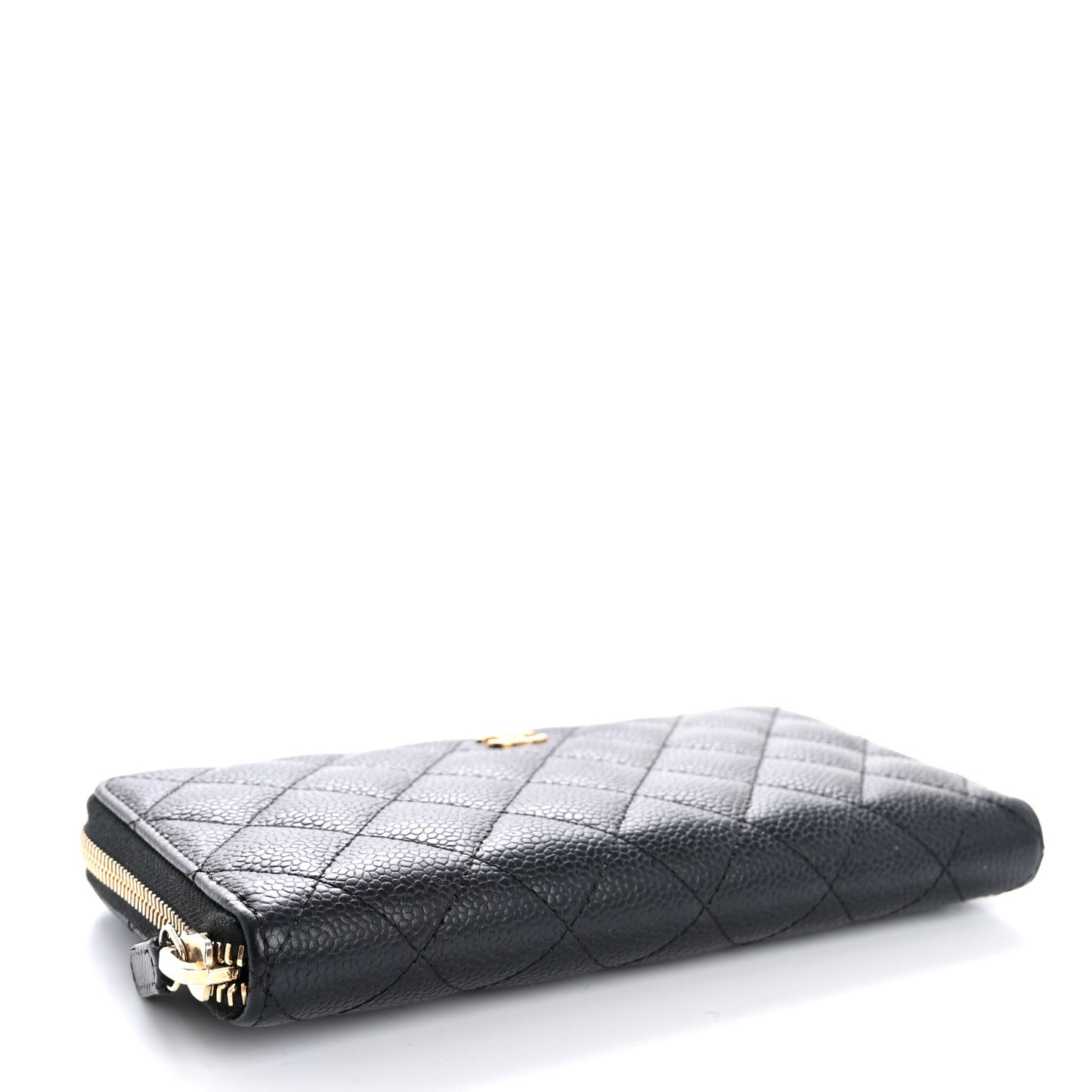 Caviar Quilted Large Gusset Zip Around Wallet Black