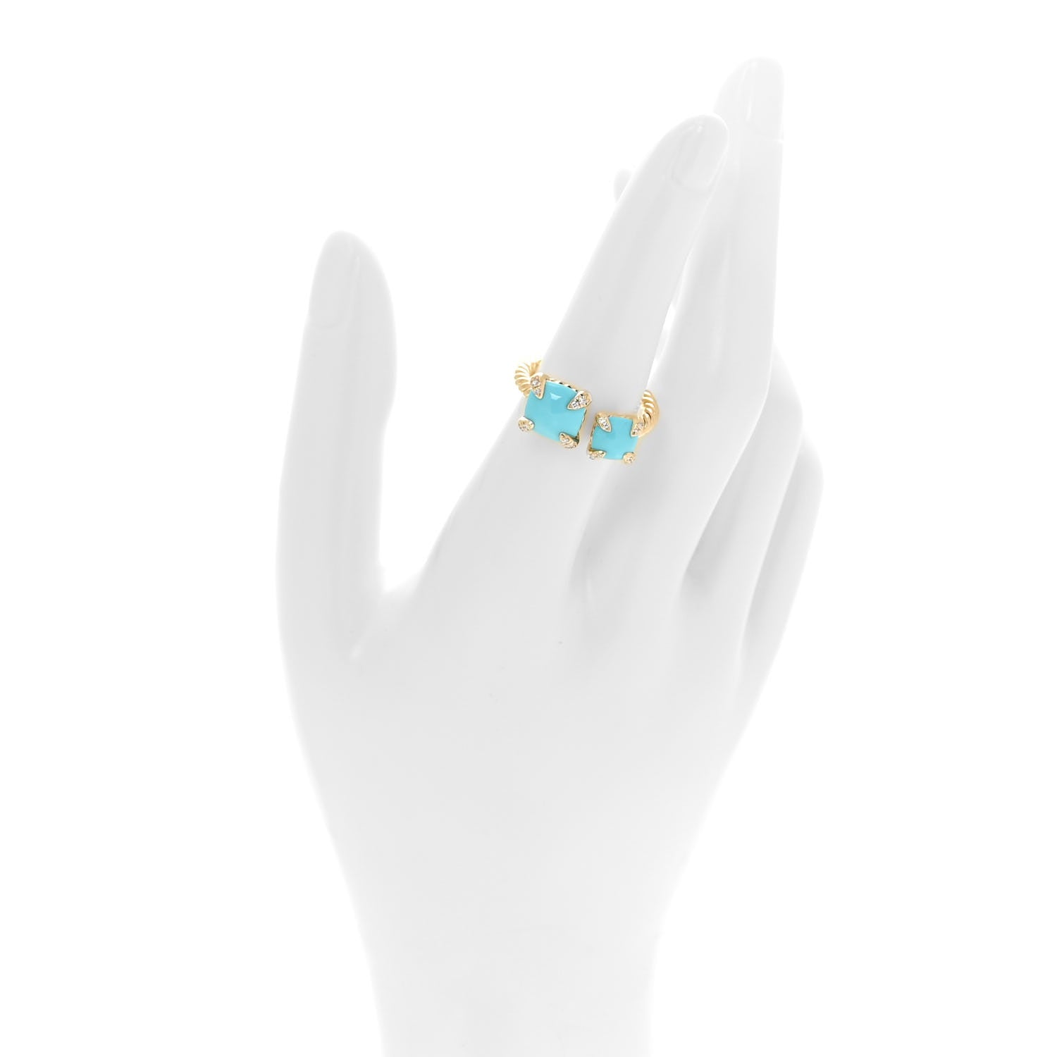 David Yurman 18K Yellow Gold Diamond Turquoise Chatelaine Bypass Ring 53 62.25 2 of 4