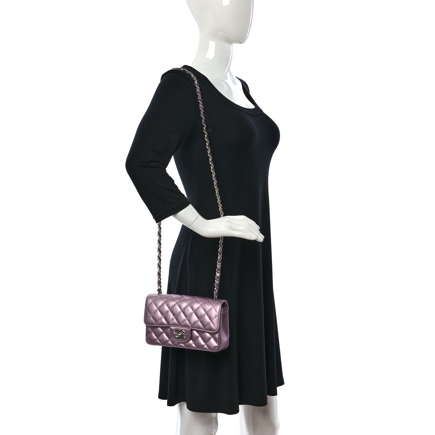 Metallic Calfskin Quilted Mini Rectangular Flap Pink