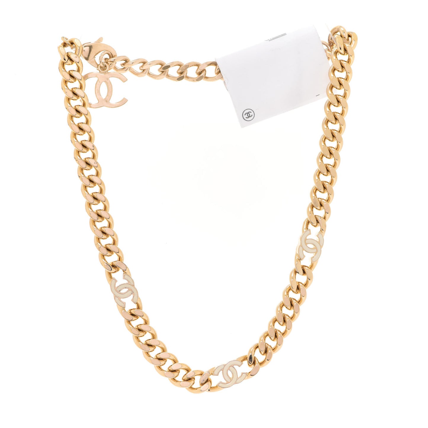 Metal Enamel Chain CC Choker Gold White