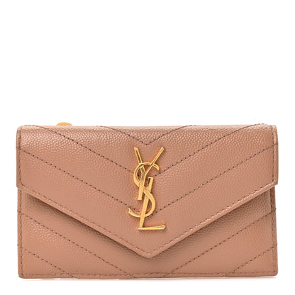 Saint Laurent Grain De Poudre Matelasse Chevron Monogram Compact Wallet Vintage Peach 1 of 8