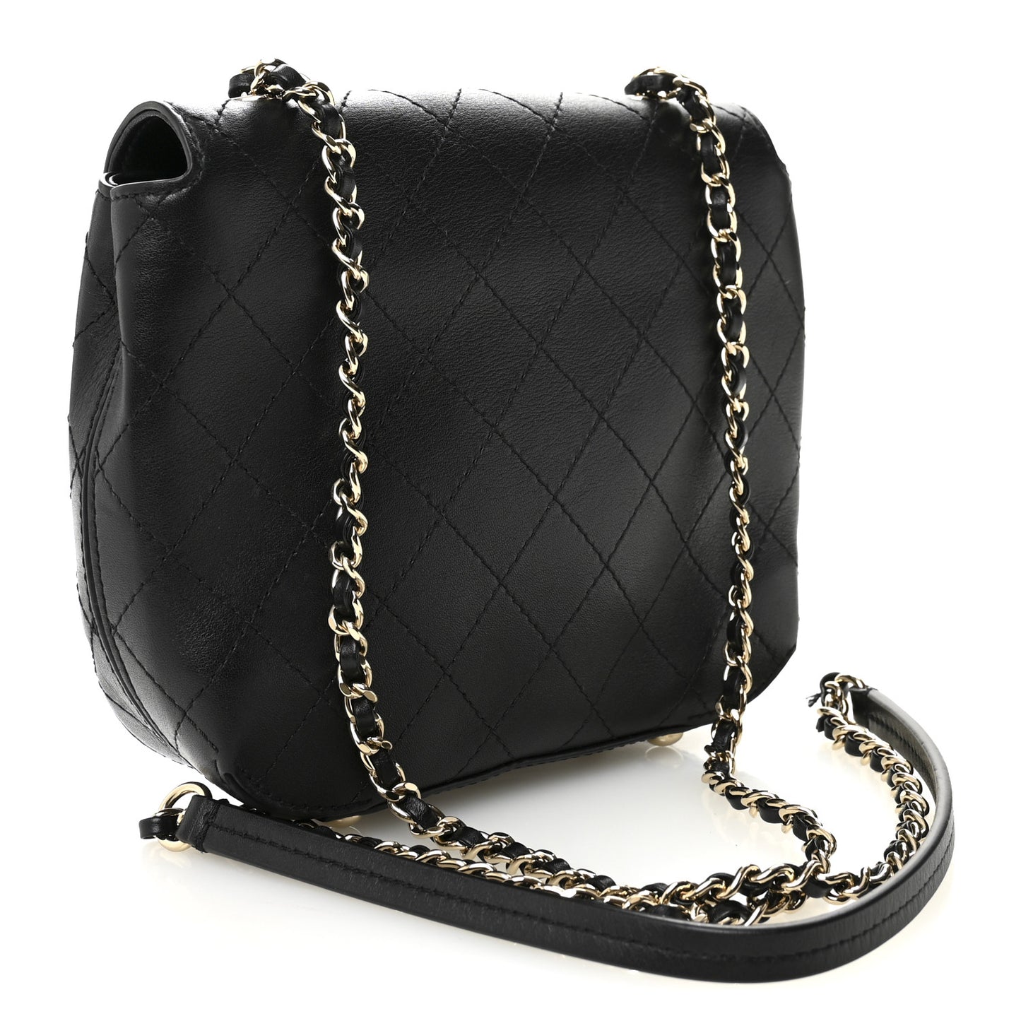 Calfskin Stitched Small Covered CC Flap Bag Black