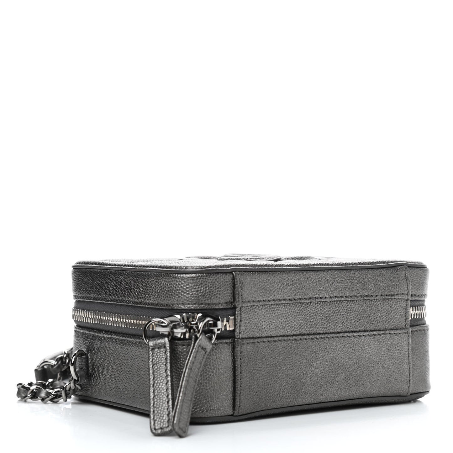 Caviar Quilted Small CC Filigree Vanity Case Dark Silver