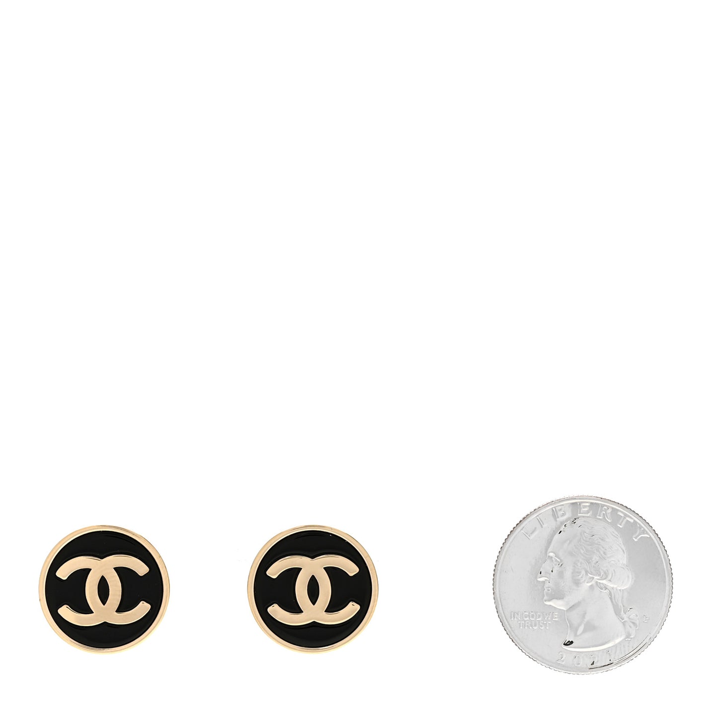 Metal Enamel CC Round Earrings Black Gold