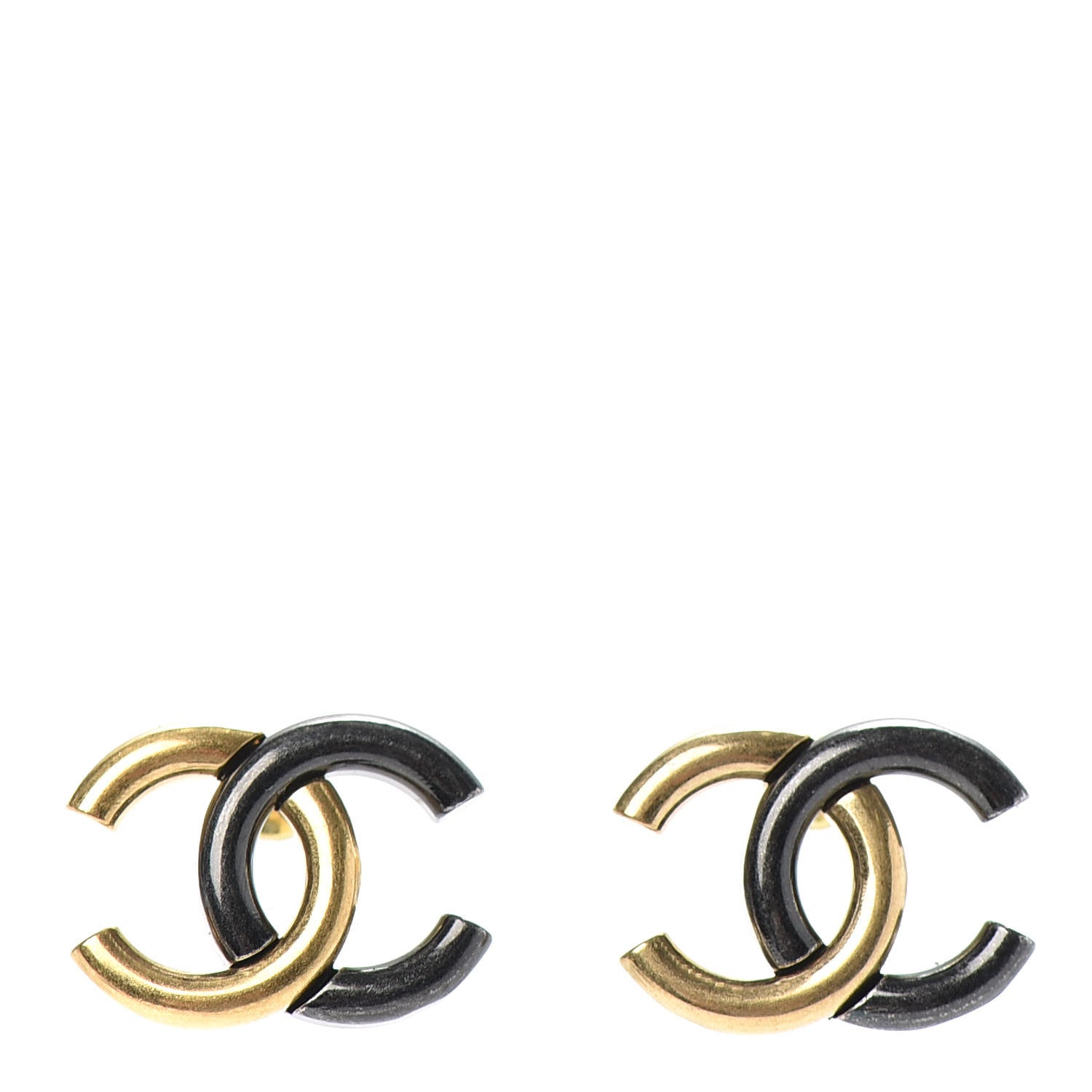 Chanel Metal CC Earrings Gold Ruthenium 1 of 4