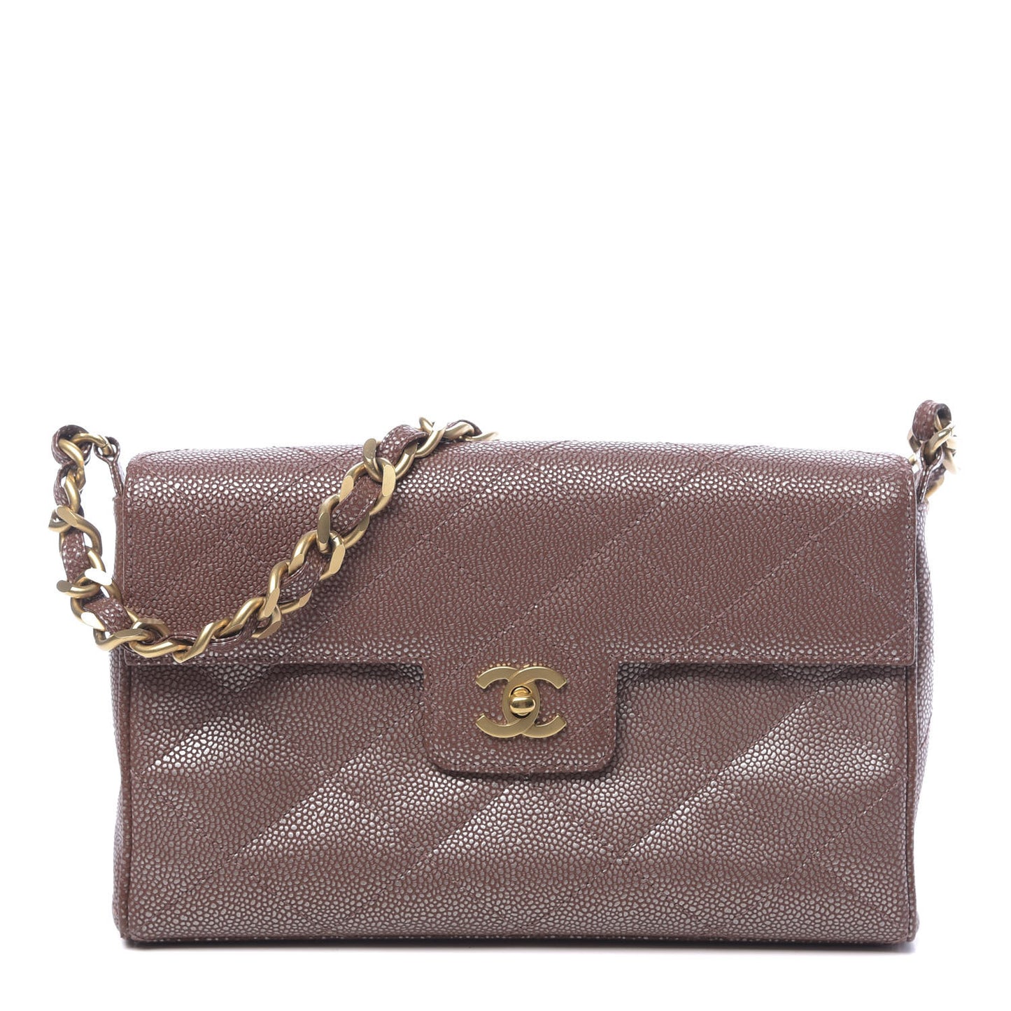Metallic Caviar Quilted Medium Single Flap Brown