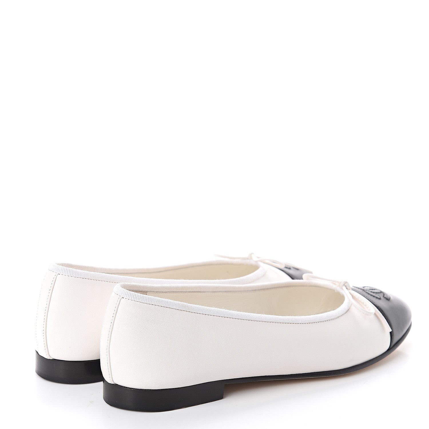 Chanel Lambskin Cap Toe Ballerina Flats 37.5 White Black 4 of 7