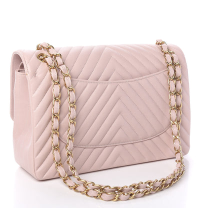 Chanel Calfskin Chevron Quilted Jumbo Double Flap Light Pink 2 of 10