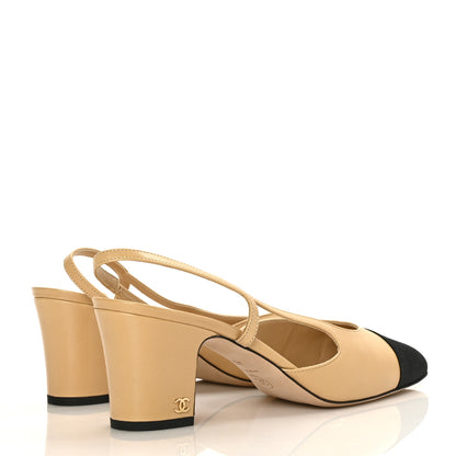 Chanel Goatskin Grosgrain Cap Toe CC Slingback Pumps 40.5 Beige Black 4 of 7