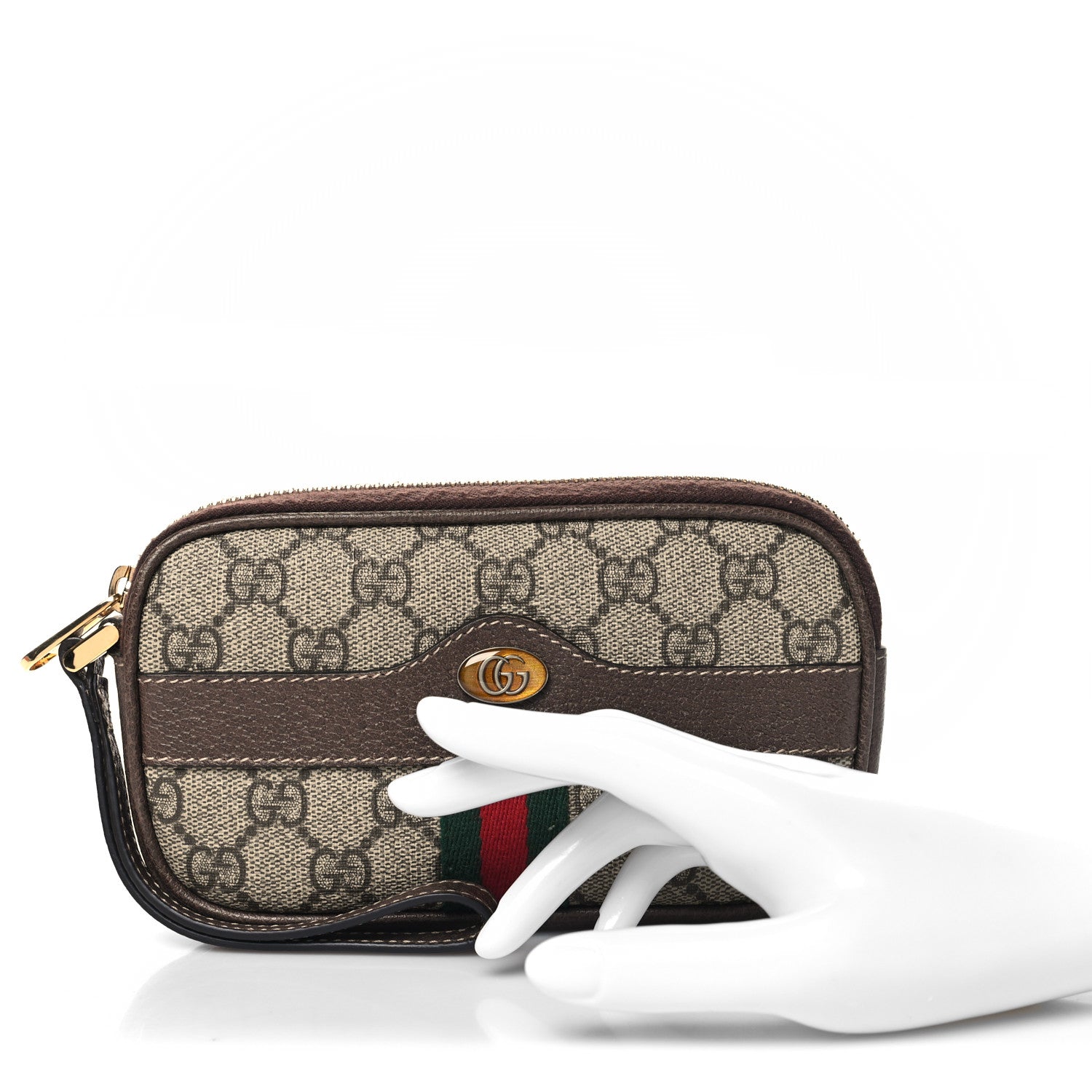 Gucci GG Supreme Monogram Ophidia Phone Case Wristlet Brown 2 of 9