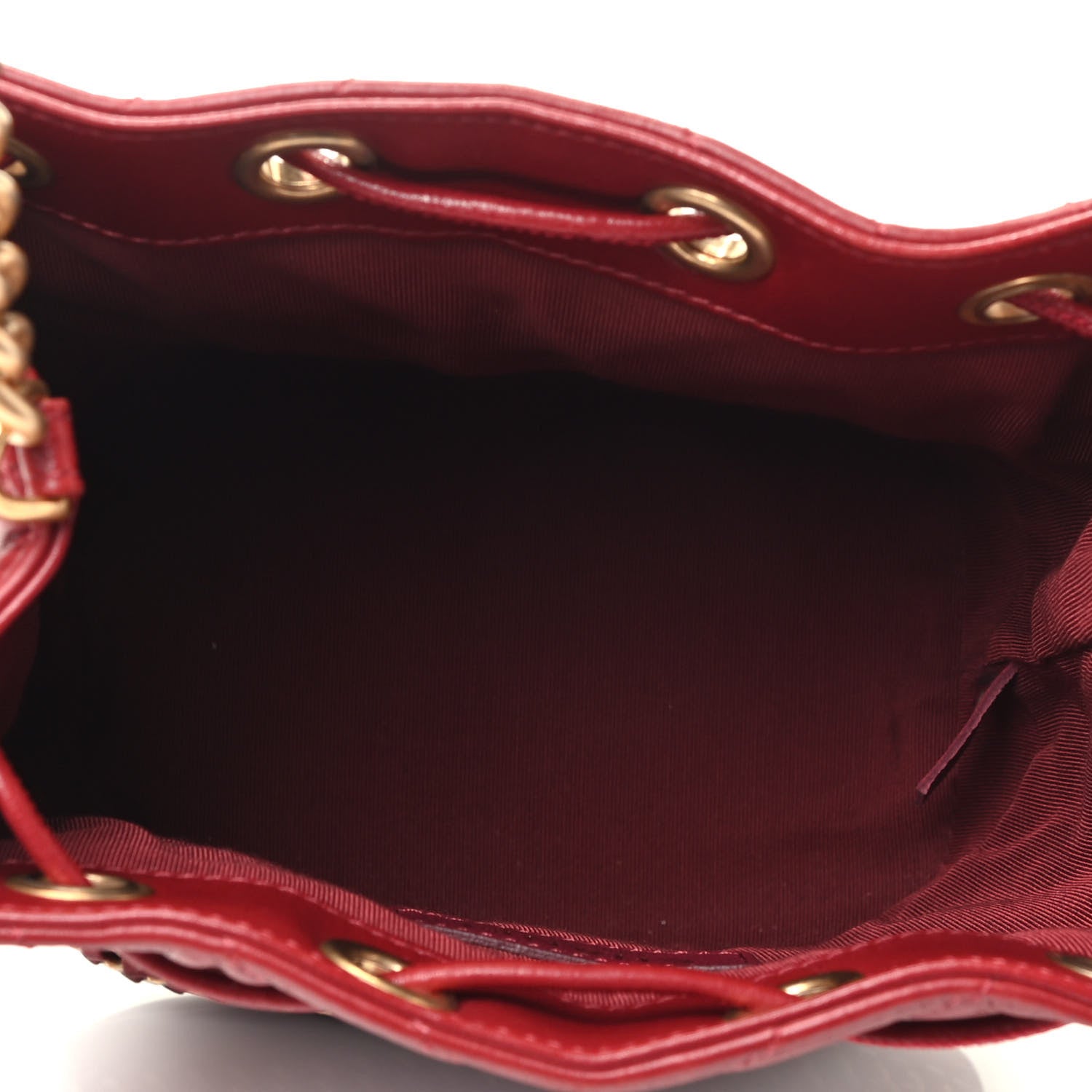 Chanel Sheepskin Chevron Quilted Small Drawstring Bag Dark Red 5 of 9