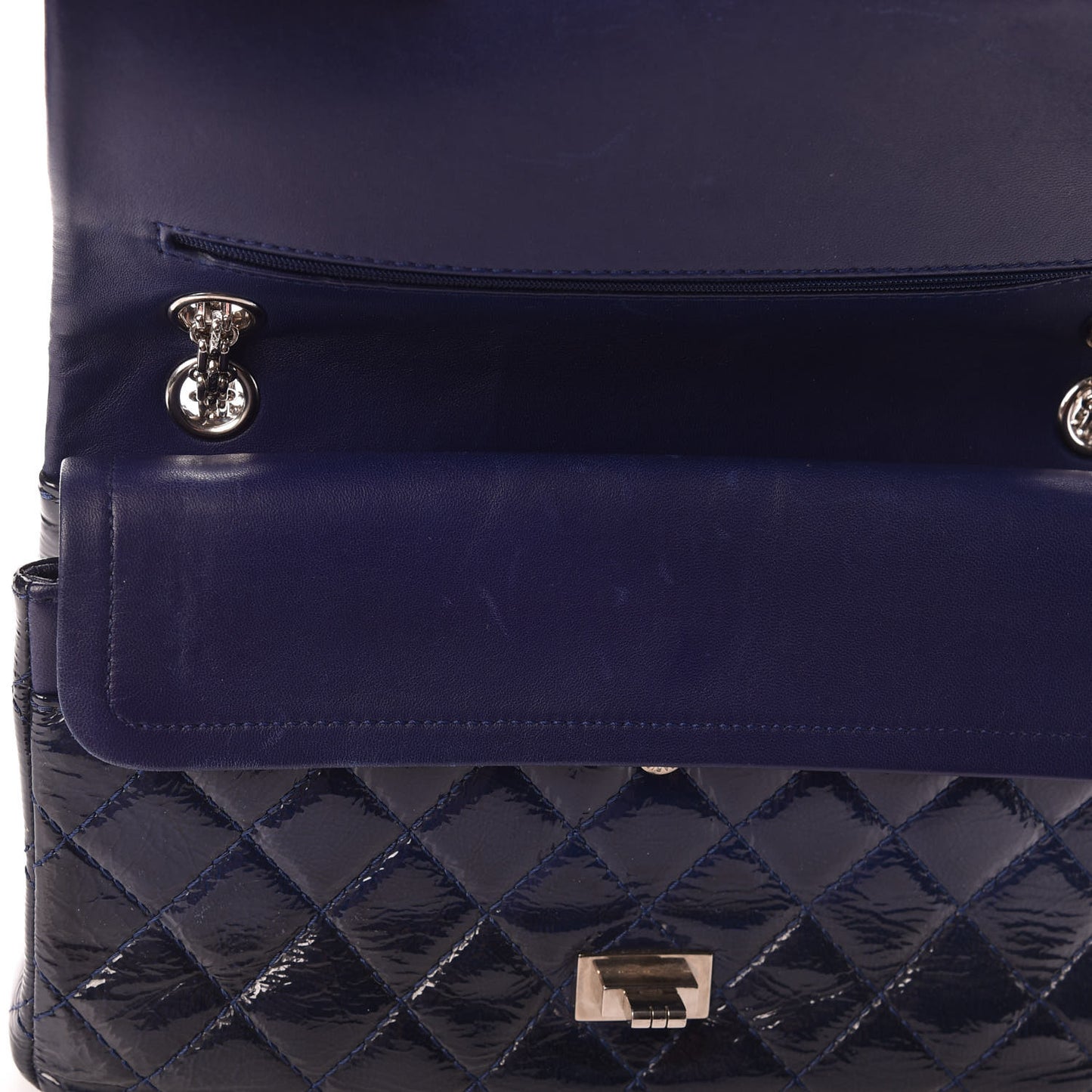 Distressed Patent Quilted 2.55 Reissue 226 Flap Navy