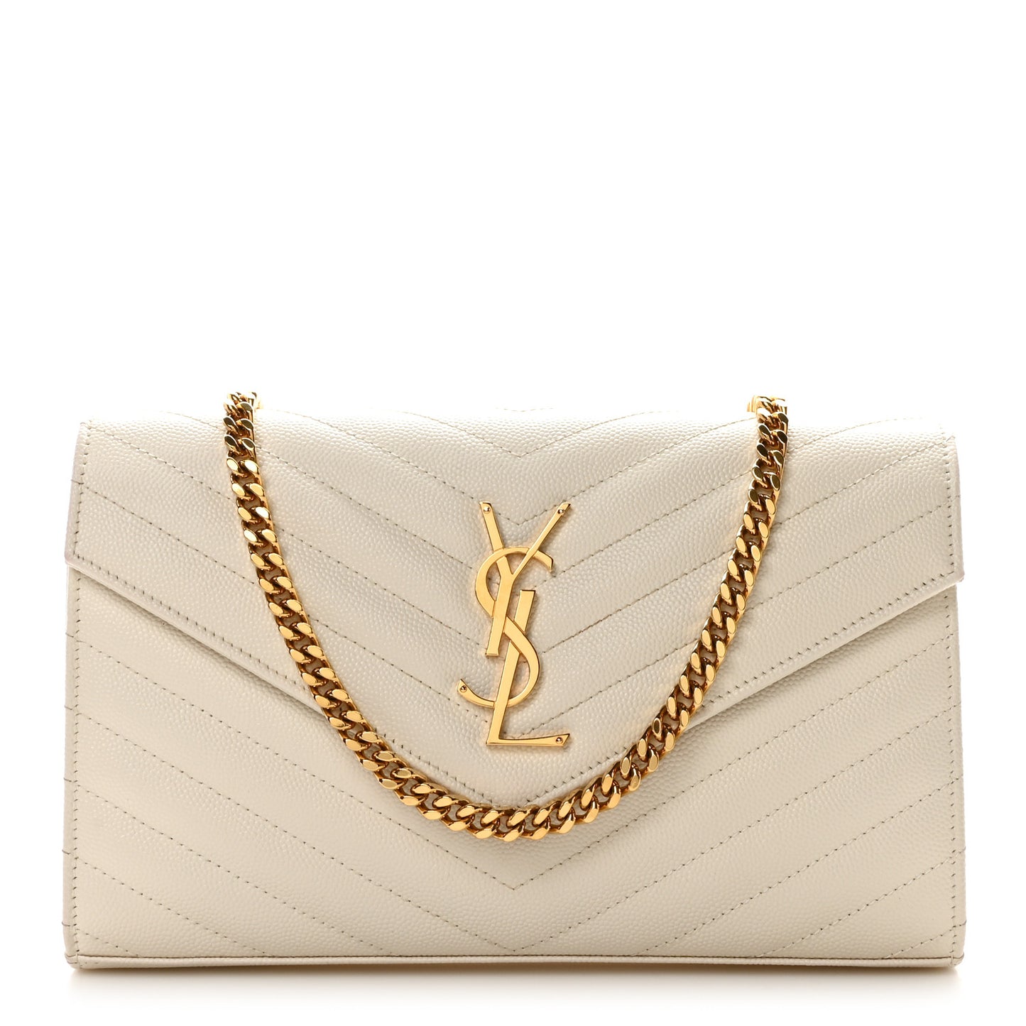 Grain De Poudre Matelasse Chevron Monogram Chain Wallet Crema Soft