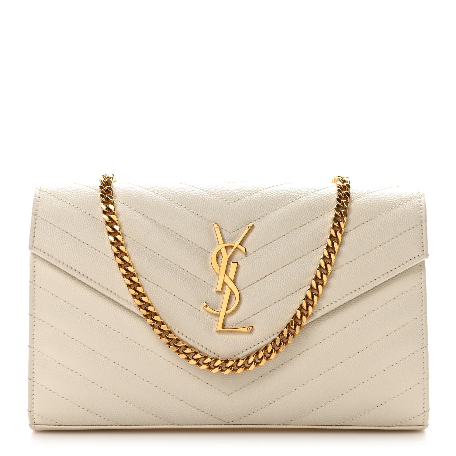 Saint Laurent Grain De Poudre Matelasse Chevron Monogram Chain Wallet Crema Soft 1 of 10