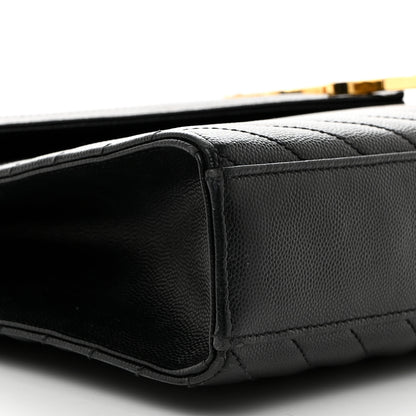 Saint Laurent Grain De Poudre Matelasse Chevron Large Monogram Satchel Black 9 of 10