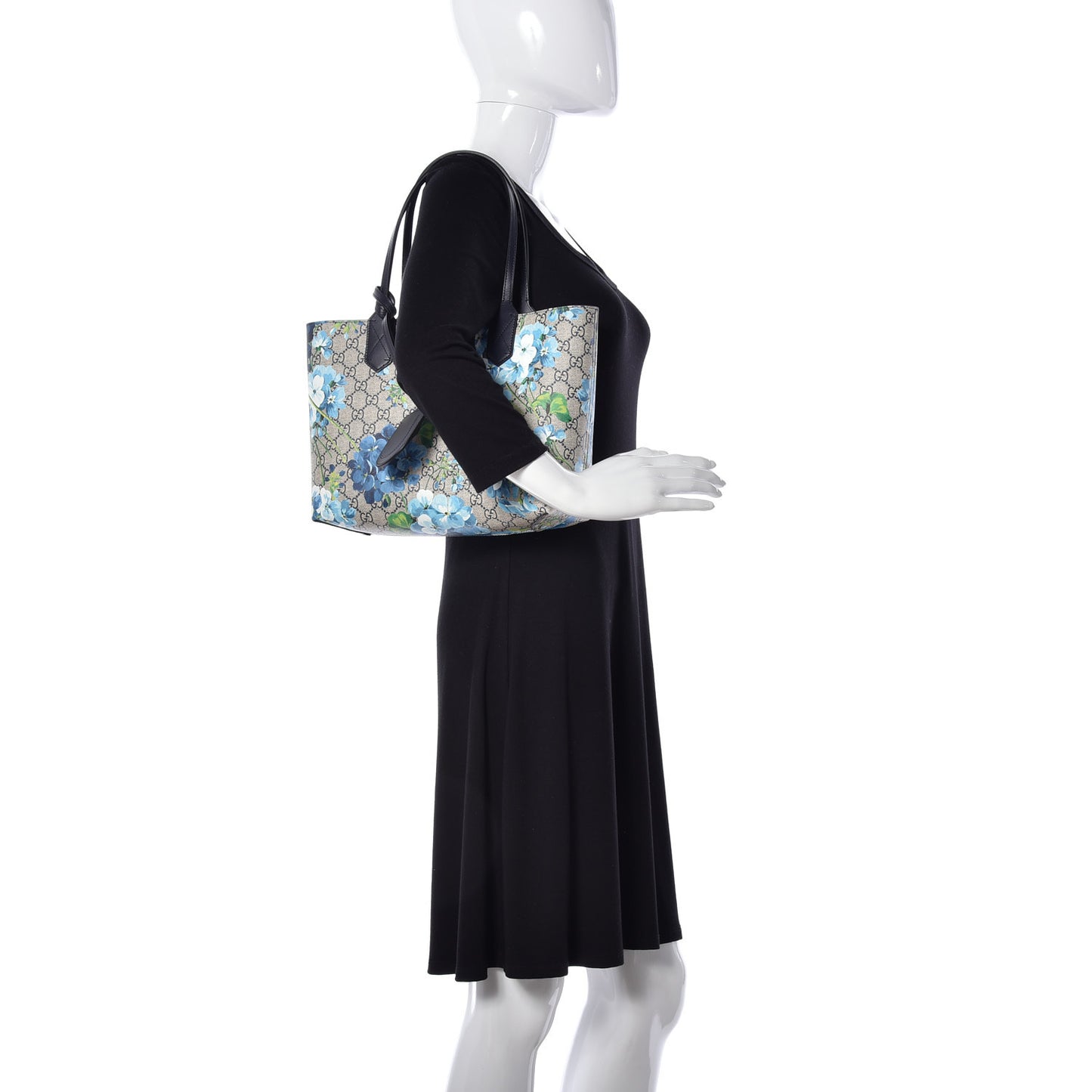 GG Supreme Monogram Blooms Small Reversible Tote Beige Blue Navy