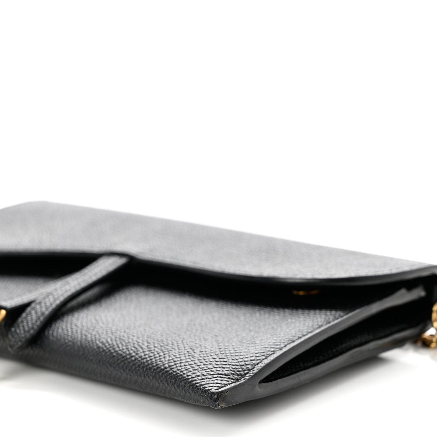 Grained Calfskin Saddle Chain Wallet Pouch Black