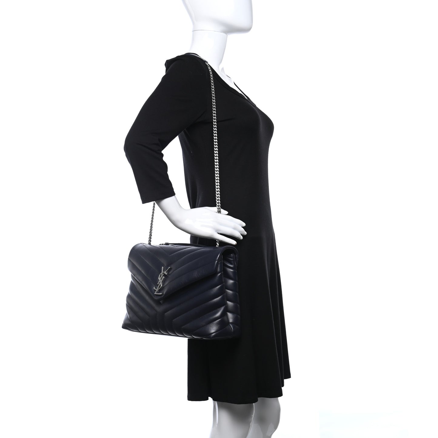 Calfskin Y Quilted Monogram Medium Loulou Chain Satchel Medium Blue
